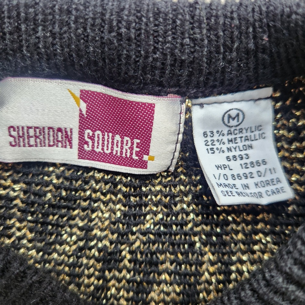 Vintage Black Gold Metallic Sweater Sheridan Square Size M Oversized 80s 90s - Picture 4 of 7
